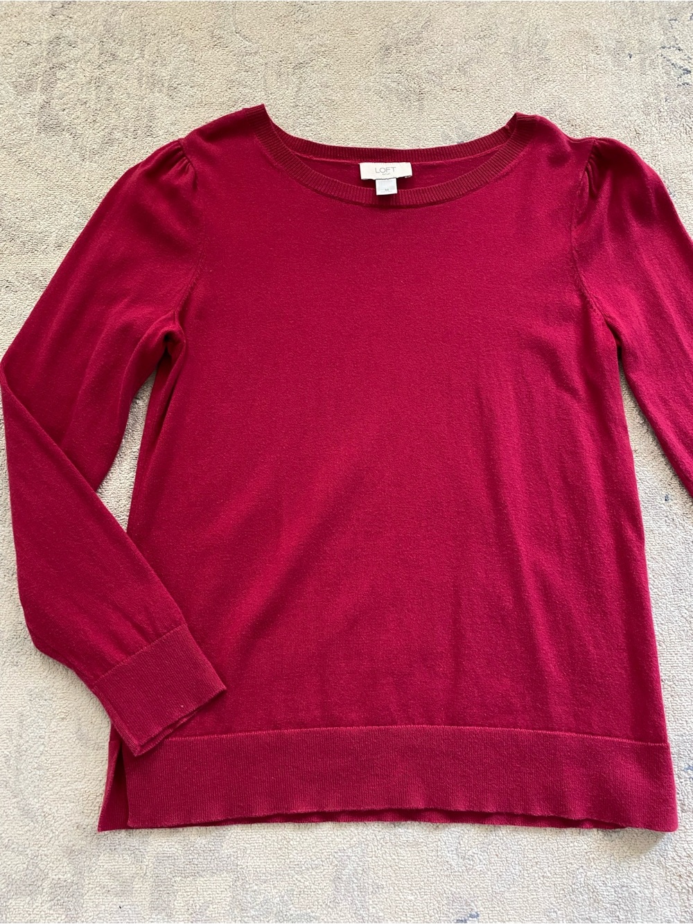Loft Sweater 100% Cotton Raspberry Red Medium Crew Neck Feminine